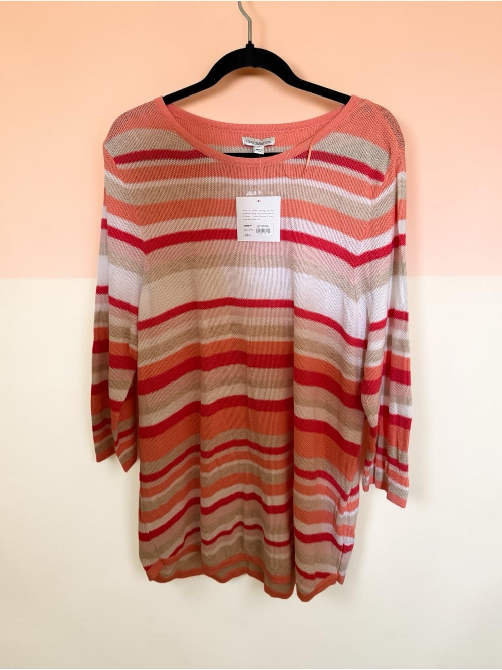 Croft & Barrow Coral, Pink & Beige Striped Lightweight Sweater Tunic